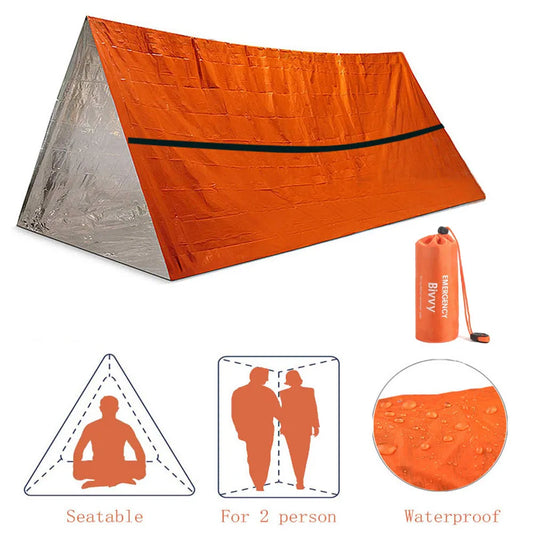 2 Person Emergency Shelter Bivy Survival Tent Kit Mylar Tube Tent Sleeping Bag Waterproof Outdoor SOS Thermal Blanket Reusable