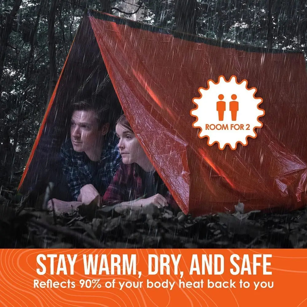 2 Person Emergency Shelter Bivy Survival Tent Kit Mylar Tube Tent Sleeping Bag Waterproof Outdoor SOS Thermal Blanket Reusable
