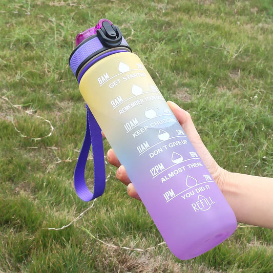 1L Water Bottle Gradient Color Motivational Sports Water Bottle with Time Marker Leak-proof Cup for Office, Gym, Outdoor