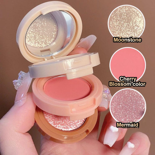 3-in-1 Matte Highlighter Blush Palette - Pearlescent Shimmer Eyeshadow for Multifunctional Face Makeup - Female Cosmetics