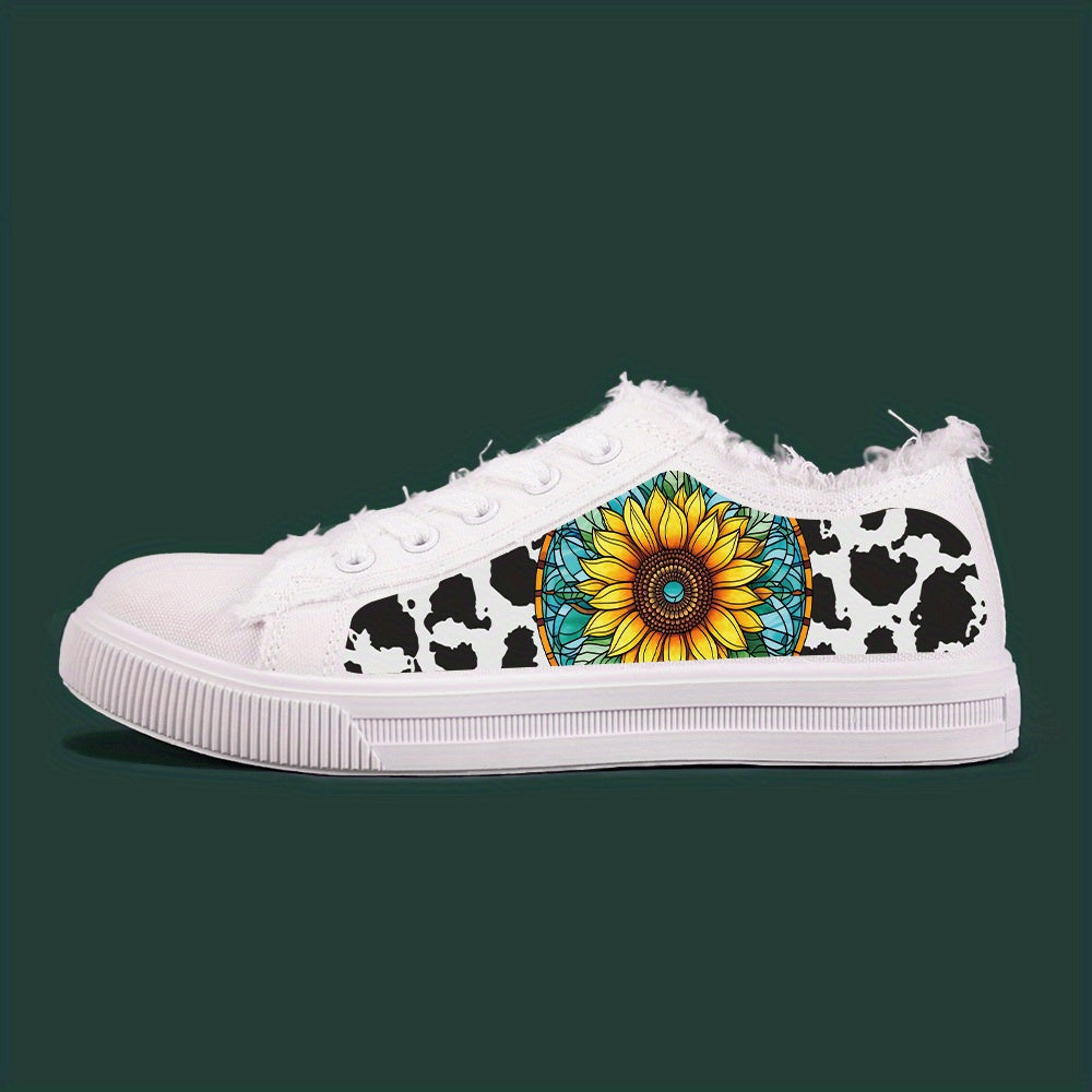 Sunflower Graphic Print Men's Low Top Skate Shoes, Comfy Non Slip Casual Lace Up Sneakers For Men's Outdoor Activities