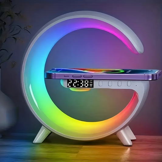 Wireless Speaker Rhythm RGB Light Bar Smart Light Sunrise Alarm Clock Wake Up Light Alarm For Bedroom Dimmable Table Lamp With Fast Wireless Charger Alarm For Heavy Sleeping Adults Bedroom, Dorm, Gift