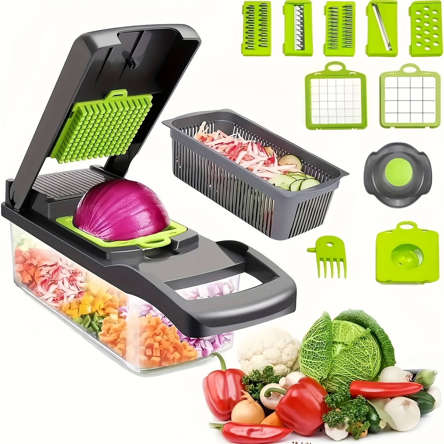 6/16pcs/Set, Vegetable Chopper, Multifunctional Fruit Slicer, Manual Food Grater, Vegetable Slicer, Cutter With Container, Onion Mincer Chopper, Household Potato Shredder, Kitchen Stuff, Kitchen Gadgets, Dorm Essentials