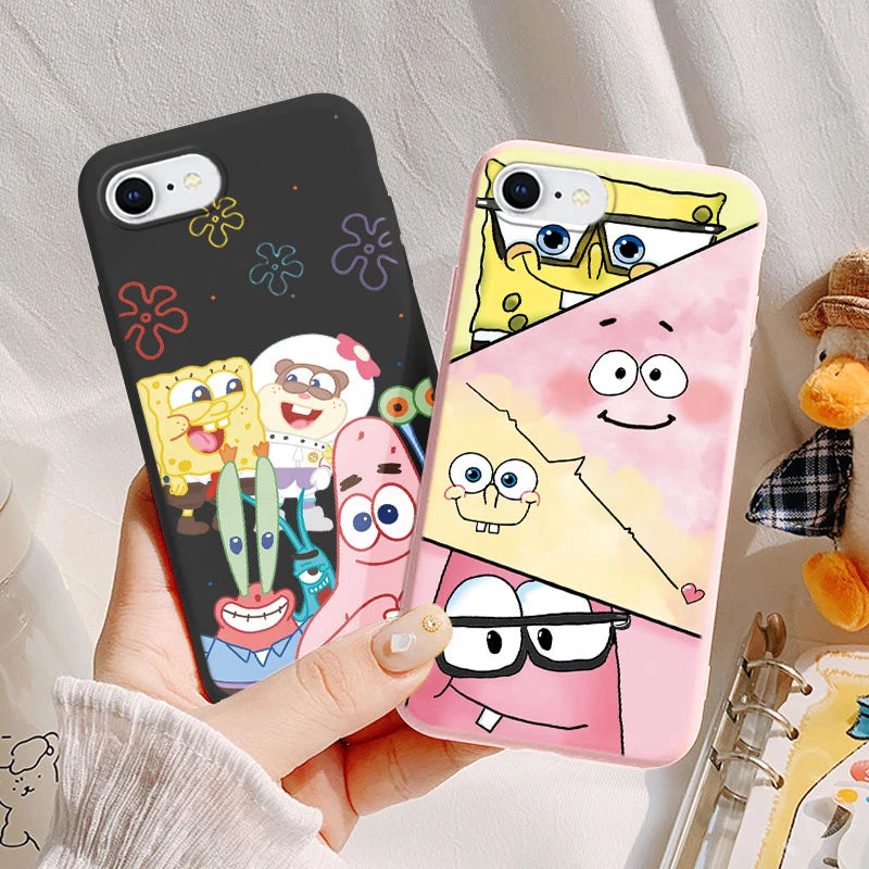 Funny Cartoon SpongeBob SquarePants Phone Case for iPhone SE 2022 2020 8 7 6S 6 Plus Cute Patrick Star Soft Silicone TPU Cover