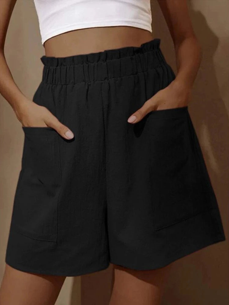 Summer new loose large size casual shorts women's solid color high waist casual pants wide leg pants