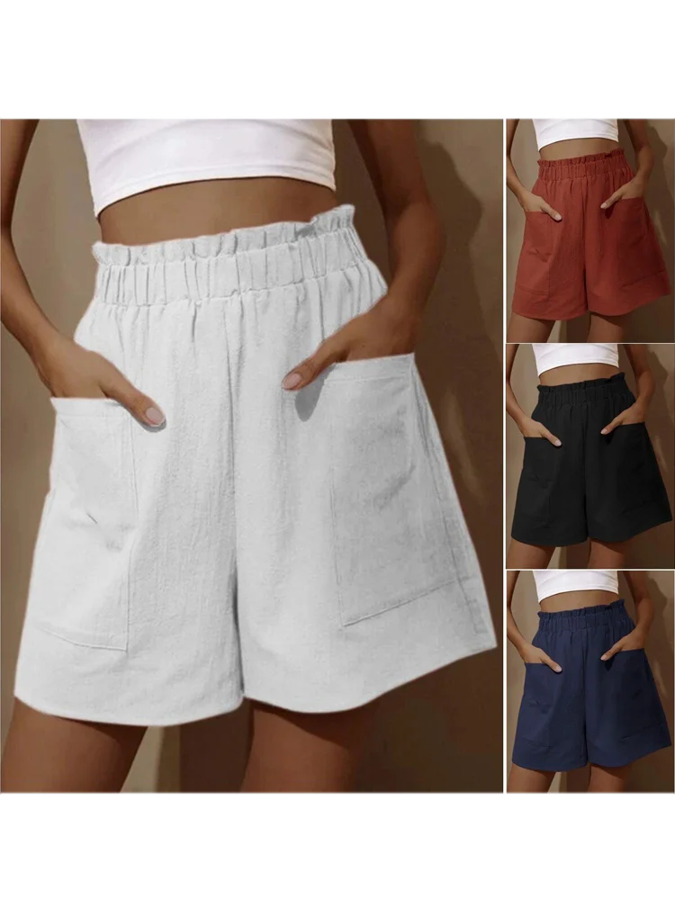 Summer new loose large size casual shorts women's solid color high waist casual pants wide leg pants