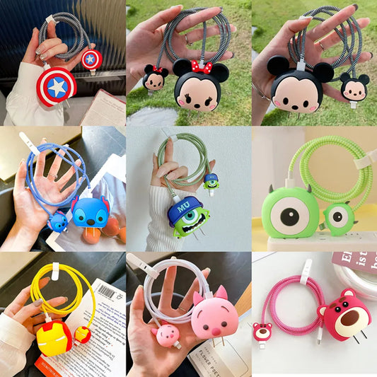 4Pcs/set Cable Protector for iPhone / iPad 18W/20W Charger Protection Cute Cartoon Protector Spring Cable Winder Accessories