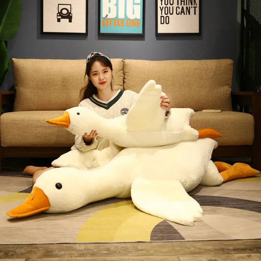 50/90/130cm Fluffy Duck Plush Toys Sleep Pillow Cute Animal Stuffed Swan Goose Soft Dolls Floor Mat Kids Girls Birthday Gift