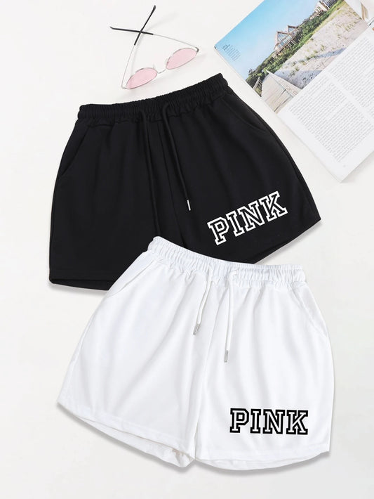 Two-piece alphabet hot pants, fitness yoga waist casual shorts, summer and spring, women's wear