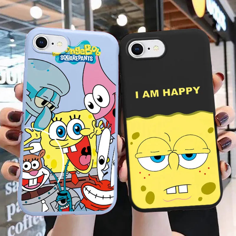 Funny Cartoon SpongeBob SquarePants Phone Case for iPhone SE 2022 2020 8 7 6S 6 Plus Cute Patrick Star Soft Silicone TPU Cover
