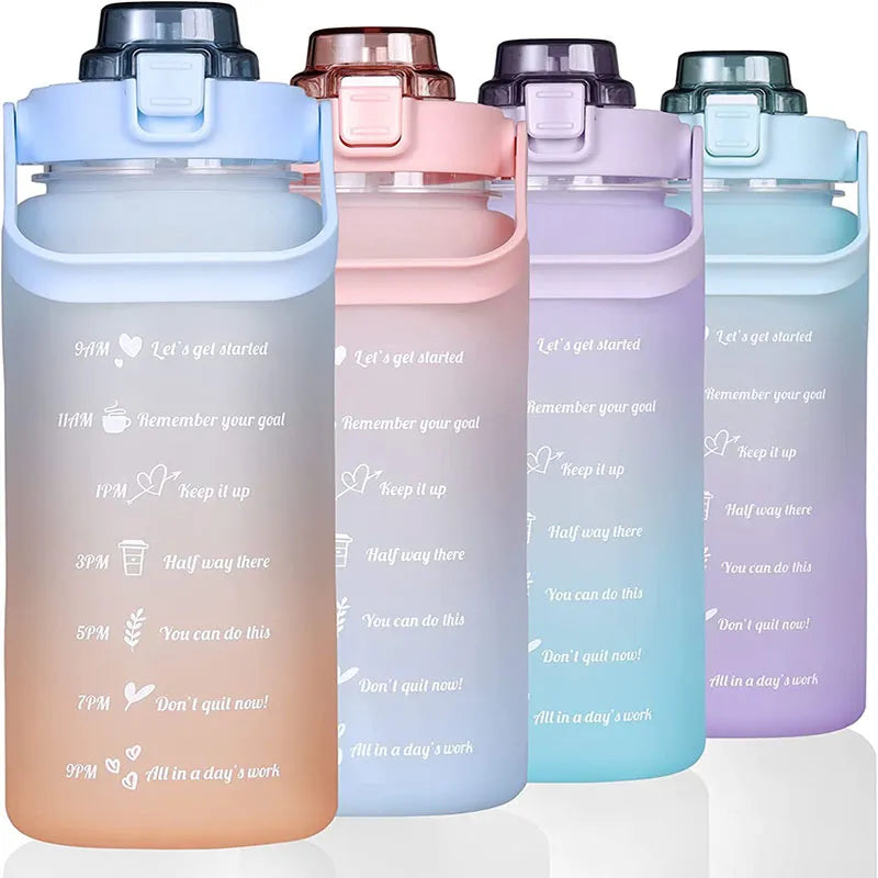 Sports Water Bottle for Running Drinking Bottle 2L Motivational with Time Marker Stickers Portable Reusable Plastic Cups