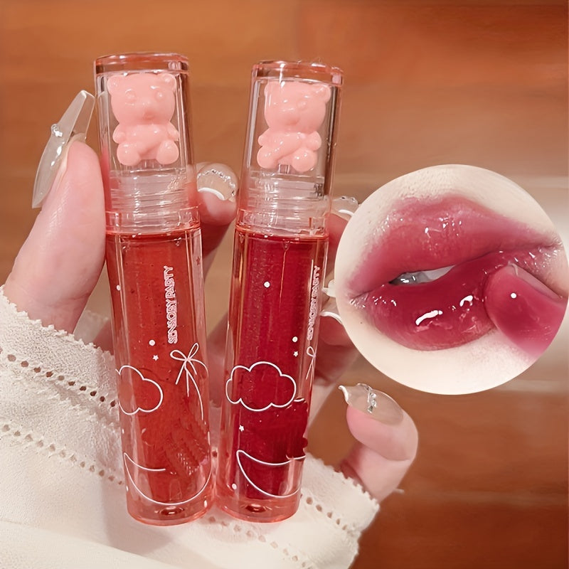 6 Color Lip Glaze, Cute Little Bear, Mirror Gloss, Jelly Lips With Sparkling Light Dew Water, Long-lasting Stain Resistant Transparent Film Forming Lip Gloss, Full Lip Color Valentine's Day Gifts