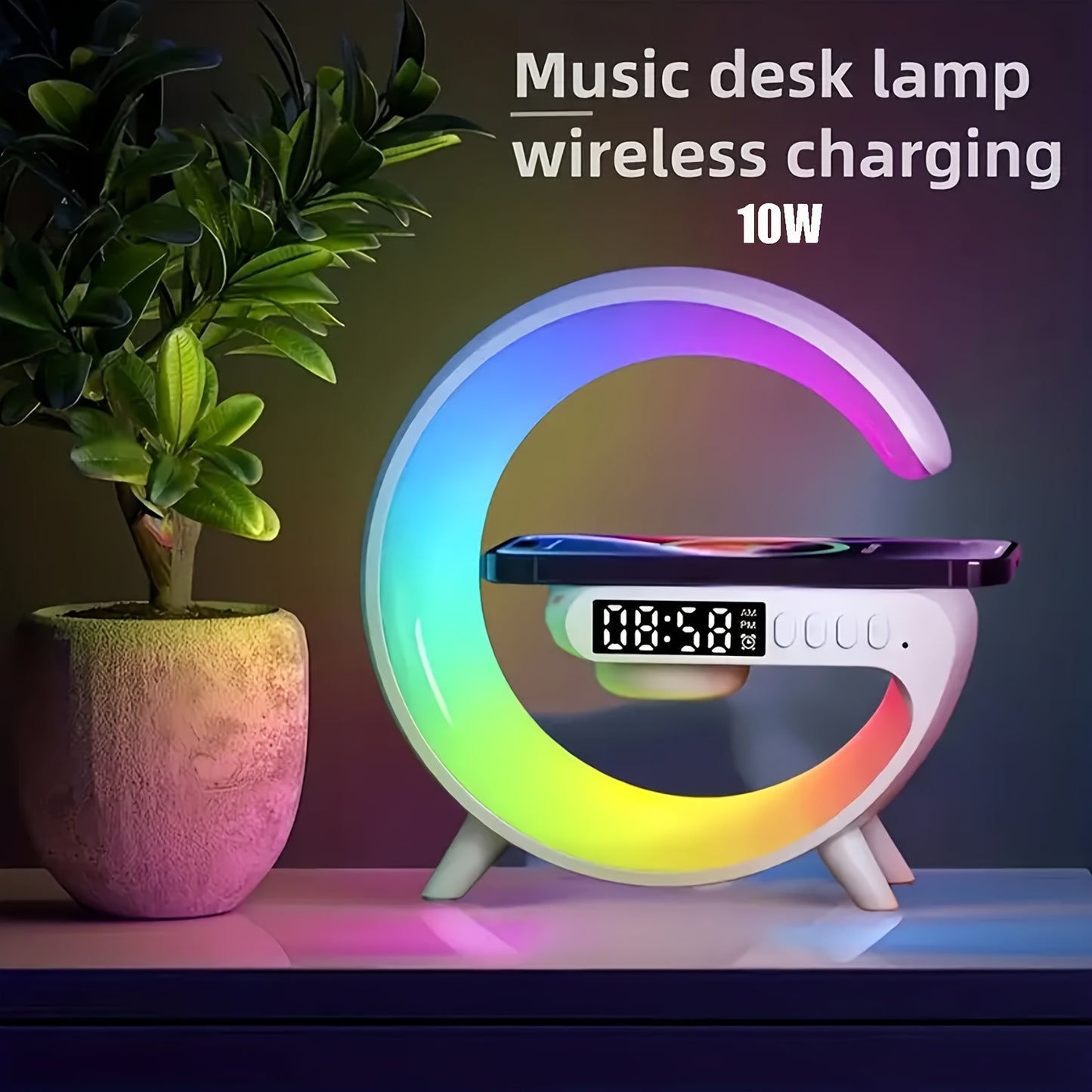 Wireless BT Speakers With Wireless Fast Charging, Rhythm RGB Light, Bar Smart Light, Sunrise Alarm Clock, Wake Up Light For Bedrooms, Dimmable Table Lamp