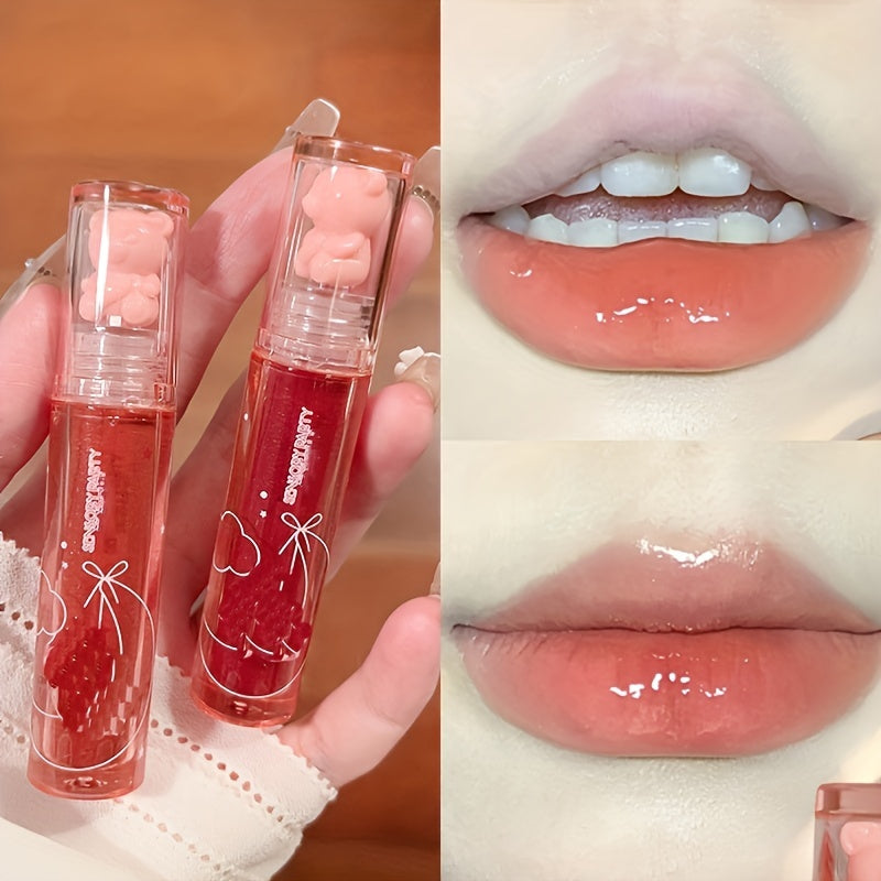 6 Color Lip Glaze, Cute Little Bear, Mirror Gloss, Jelly Lips With Sparkling Light Dew Water, Long-lasting Stain Resistant Transparent Film Forming Lip Gloss, Full Lip Color Valentine's Day Gifts