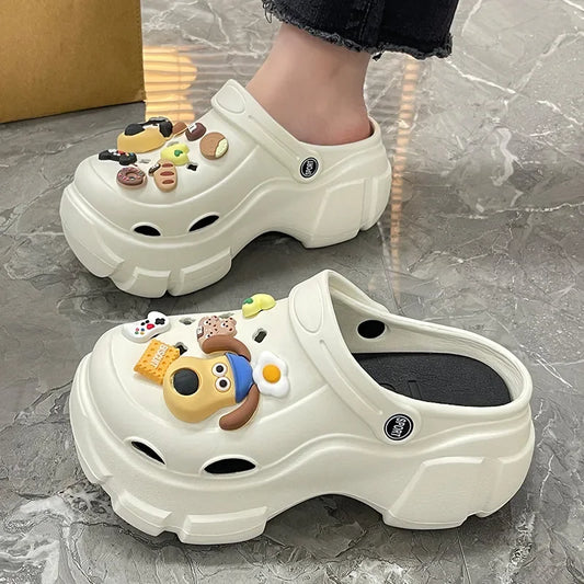 2024 New Sandal Slippers DIY Cute Cartoon Clogs Women Mules Summer Beach Sandals Cave Hole Female Garden Shoe For Students Girls