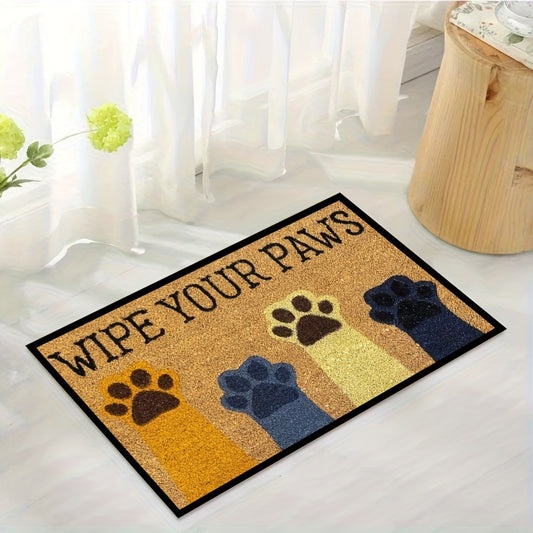 1pc Dog Cat Paw Print Welcome Doormat, Dirt Resistant Anti-slip Floor Area Rug, Machine Washable, Absorbent Bath Mat, Suitable For Living Room Bedroom Bathroom Kitchen, Home Decor, Room Decor